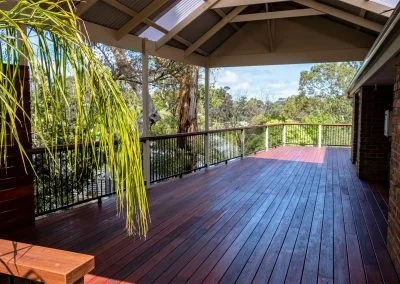 Overview of completed ironbark deck, screen and pergola