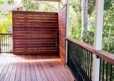 Pergola frame over ironbark deck