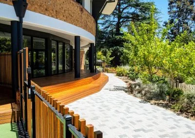 Timber decking boards close-up, Loreto College