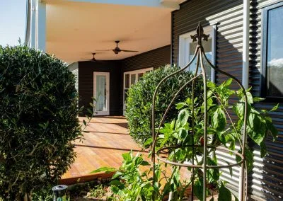 Close-up of merbau decking boards over concrete
