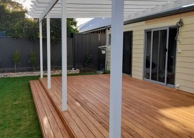 EzyGlaze pergola frame over blackbutt deck