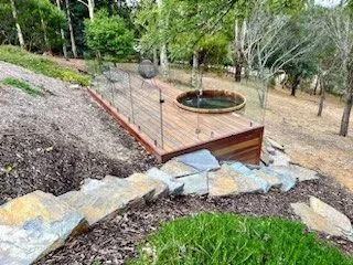 Spotted Gum decking texture close-up, spa deck