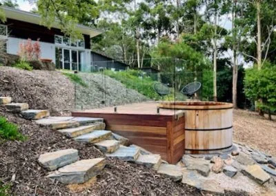 Close-up of Spotted Gum decking boards around the spa
