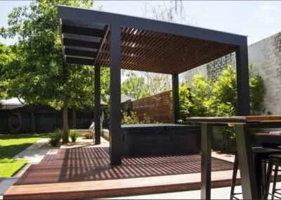 Merbau deck and pergola under construction, Joslin