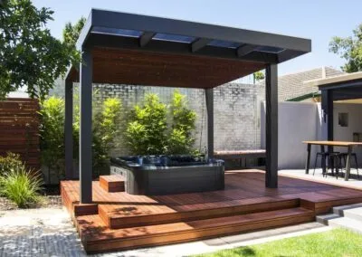 Overview of completed merbau deck and pergola, Joslin