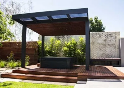 Close-up of merbau decking boards, Joslin