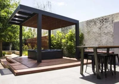 Finished merbau deck with pergola, Joslin