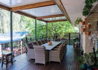 Roof beam and post detail, merbau deck