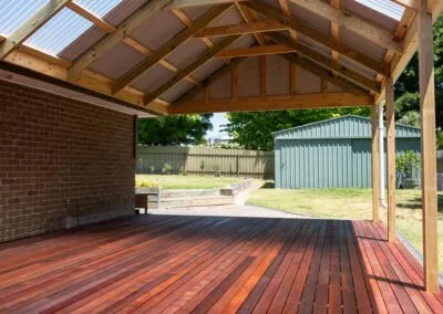 Merbau deck and pergola under construction in Woodside, Adelaide Hills